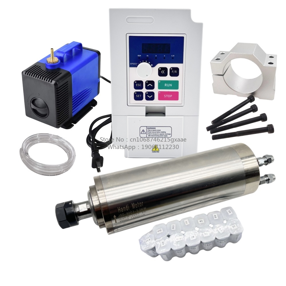 2.2Kw Water Cooled Spindle Kit Vfd - ชุดมอเตอร์แกนหมุน CNC ระบายความร้อนด้วยน้ำขนาด 80 มม. 2.2