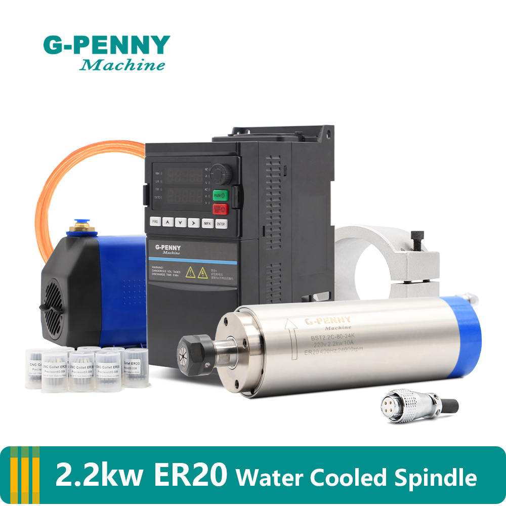 2.2Kw Water Cooled Spindle Kit Vfd - ชุดแกนมอเตอร์ระบายความร้อนด้วยน้ำ G-PENNY 2.2kw ER20 พร้อมแกนมอเตอร์ระบายความร้อนด้วยน้ำ, VFD