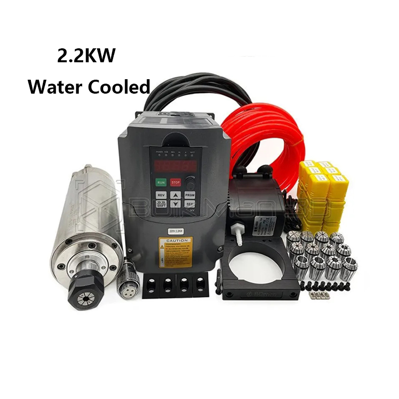 Er20 Collet Chuck Spindle Motor 220V - มอเตอร์สปินเดิลระบายความร้อนด้วยน้ำคุณภาพสูง 2.2KW 220V/110V พร้อมอินเวอร์เตอร์ VFD ชุดหัวจับ