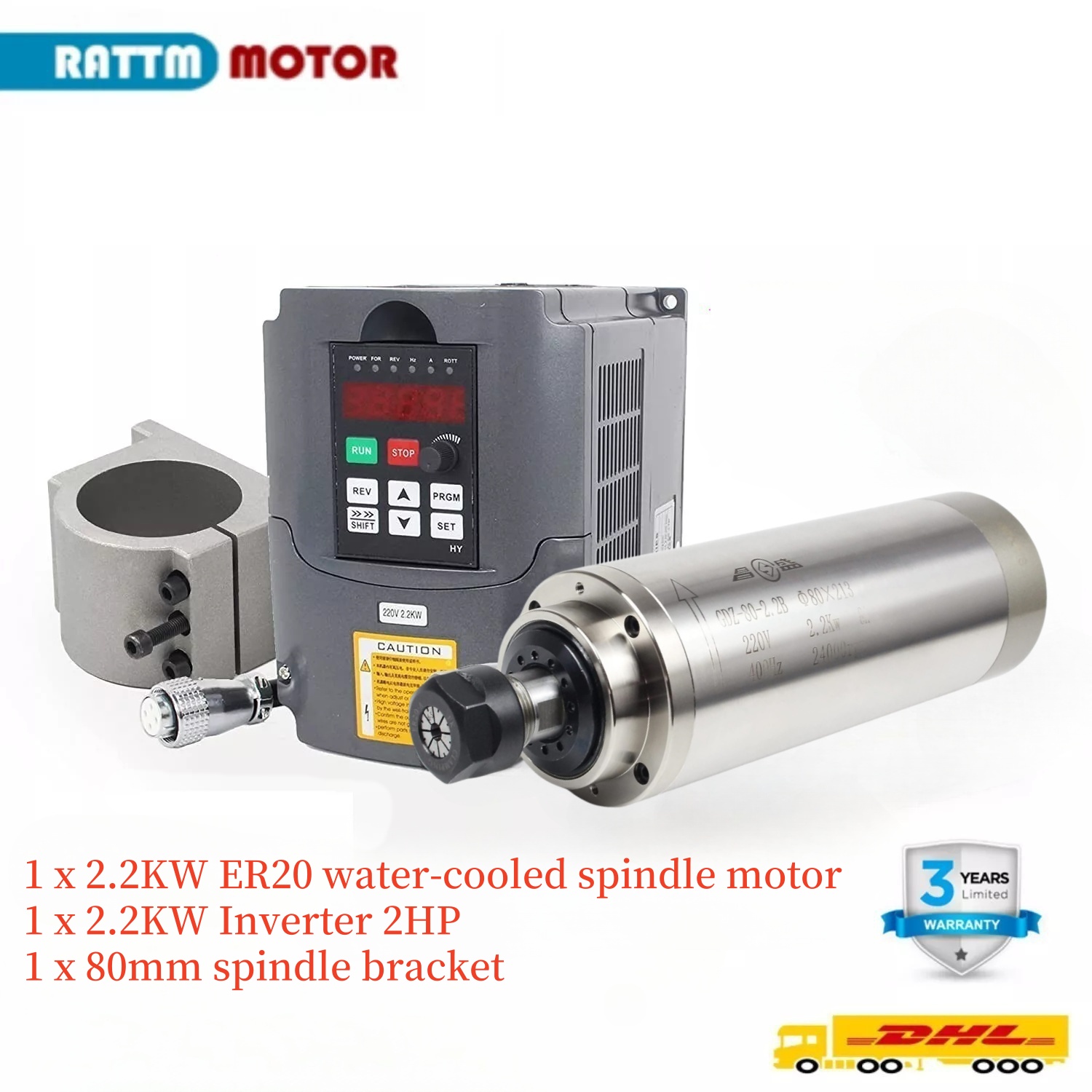 2.2Kw Water Cooled Spindle Kit Vfd - 2.2KW 110V หรือ 220V 8A GDZ-80-2.2