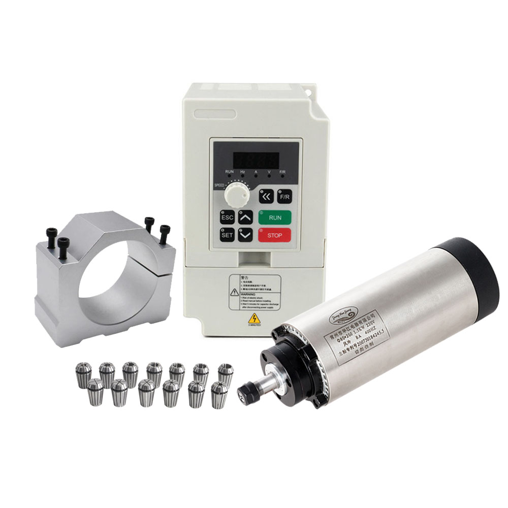 Air Cooled 1.5Kw Spindle Motor Inverter 110V - ชุดมอเตอร์แกนหมุน CNC 80 มม. 1.5 กิโลวัตต์