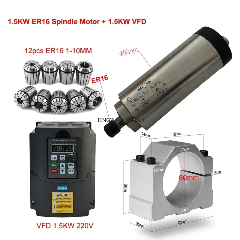 Er20 Collet Chuck Spindle Motor 220V - ชุดมอเตอร์แกนหมุนระบายความร้อนด้วยอากาศ 800W 1500W 2200W 2.2KW 1.5KW