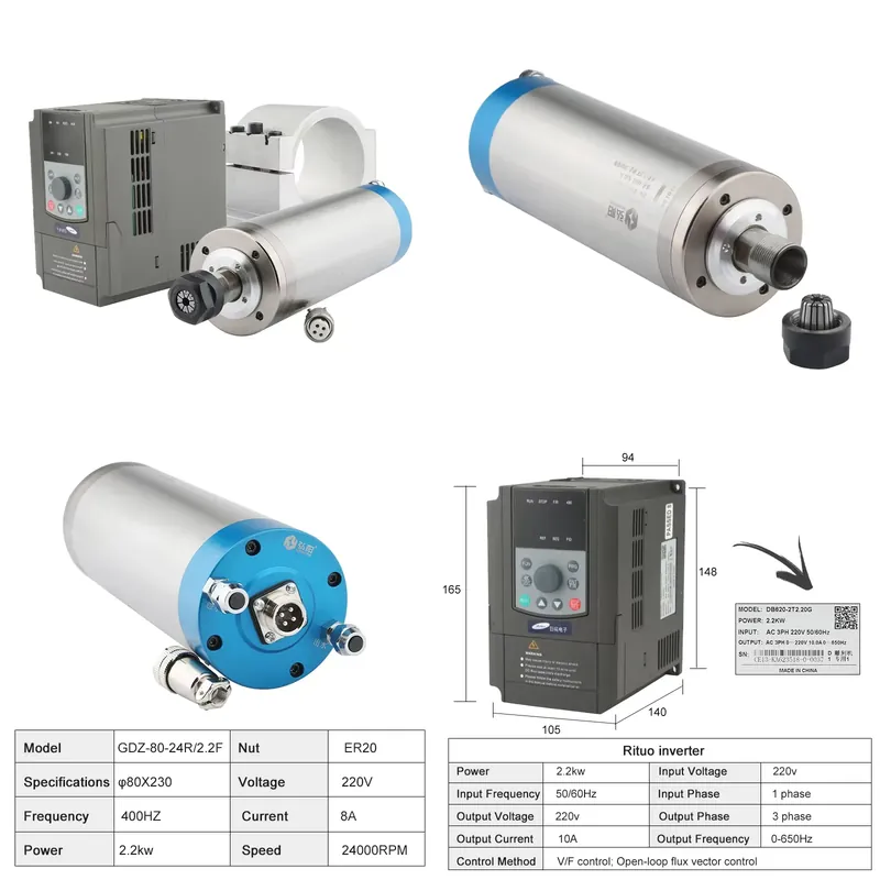 ชุดแกนมอเตอร์ CNC รุ่น ER20 2. - 2.2Kw Water Cooled Spindle Kit Vfd บทวิจารณ์และราคา